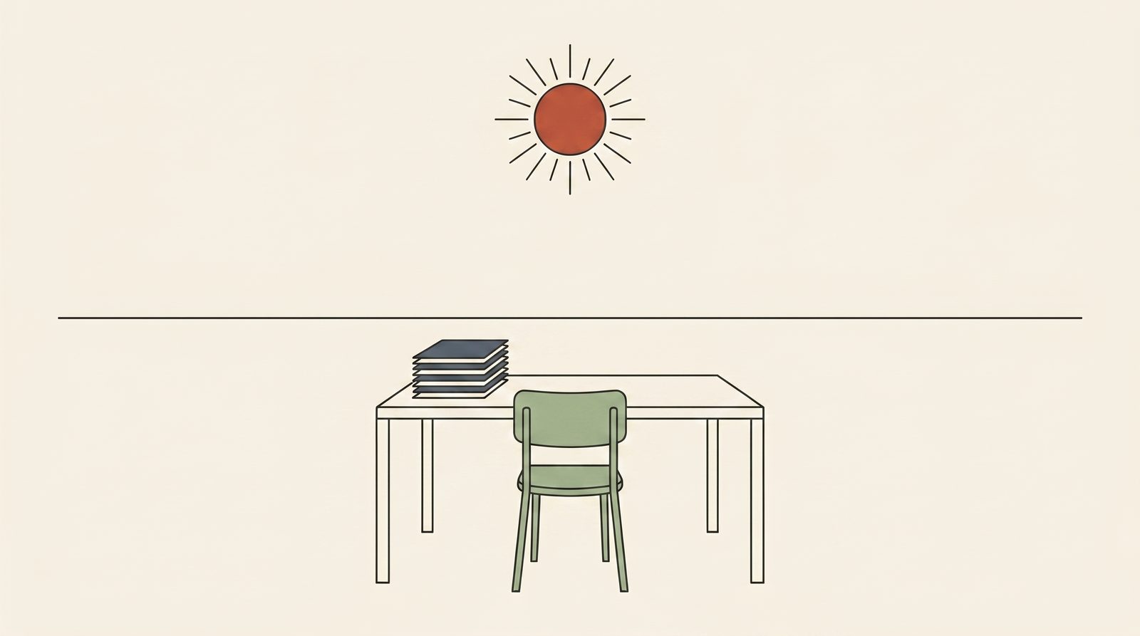 A tidy desk with a neat stack of papers