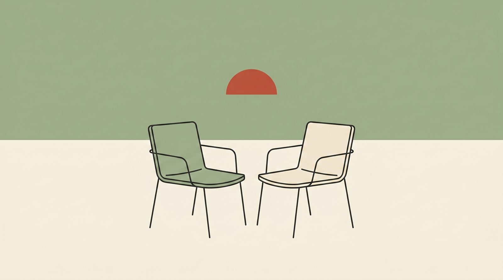 Two chairs angled toward each other in conversation