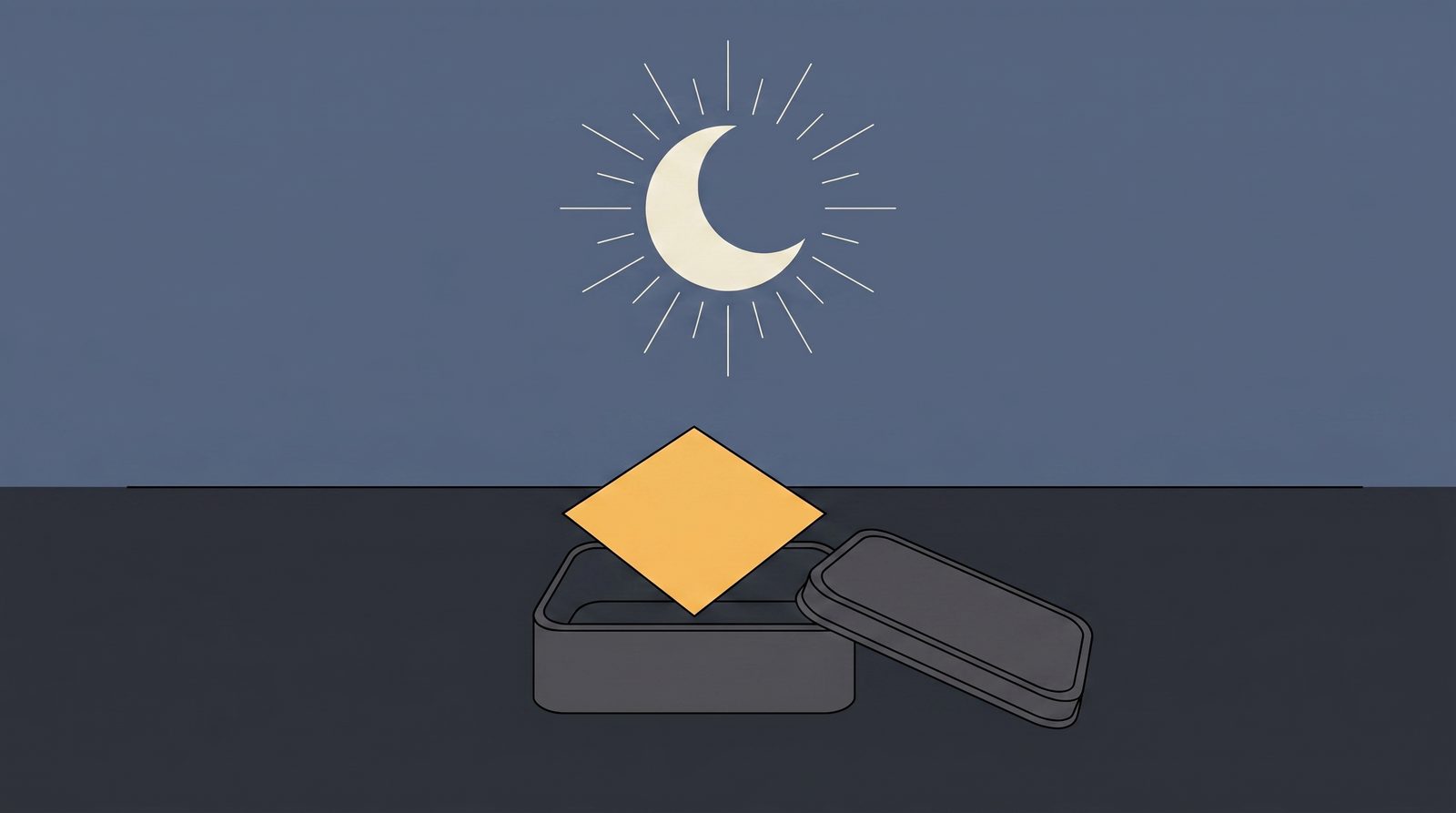 An open Shutdown tin with a strip lifted out under the moon