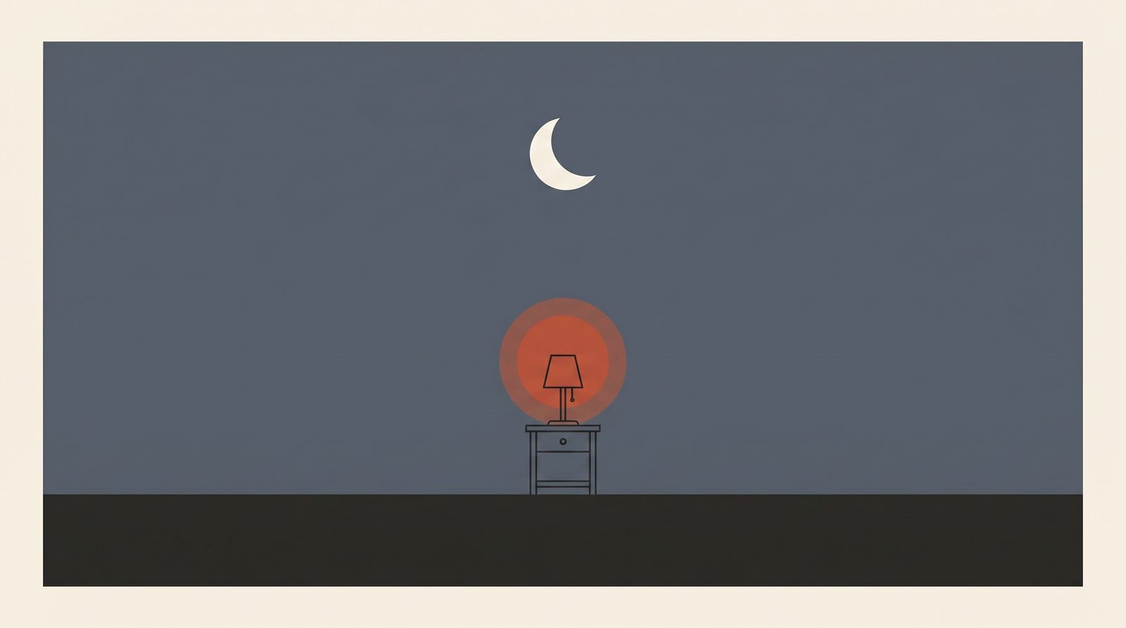 A bedside lamp glowing low, the moment before lights-out